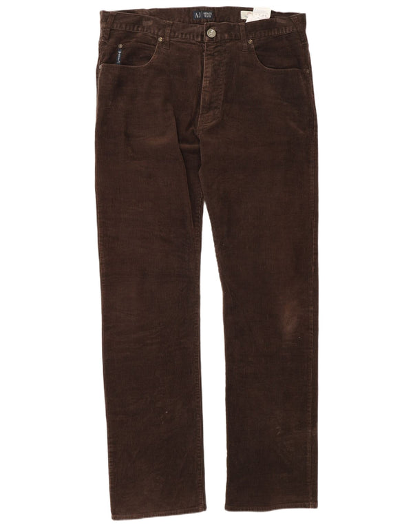 Pantaloni da uomo in velluto a coste vestibilità regolare Armani W36 L34 cotone marrone