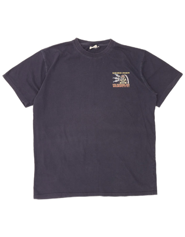 WEIRD FISH T-shirt grafica da uomo Top XL in cotone blu navy