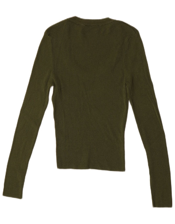 Top Zara da donna a maniche lunghe UK 14 Large in viscosa kaki