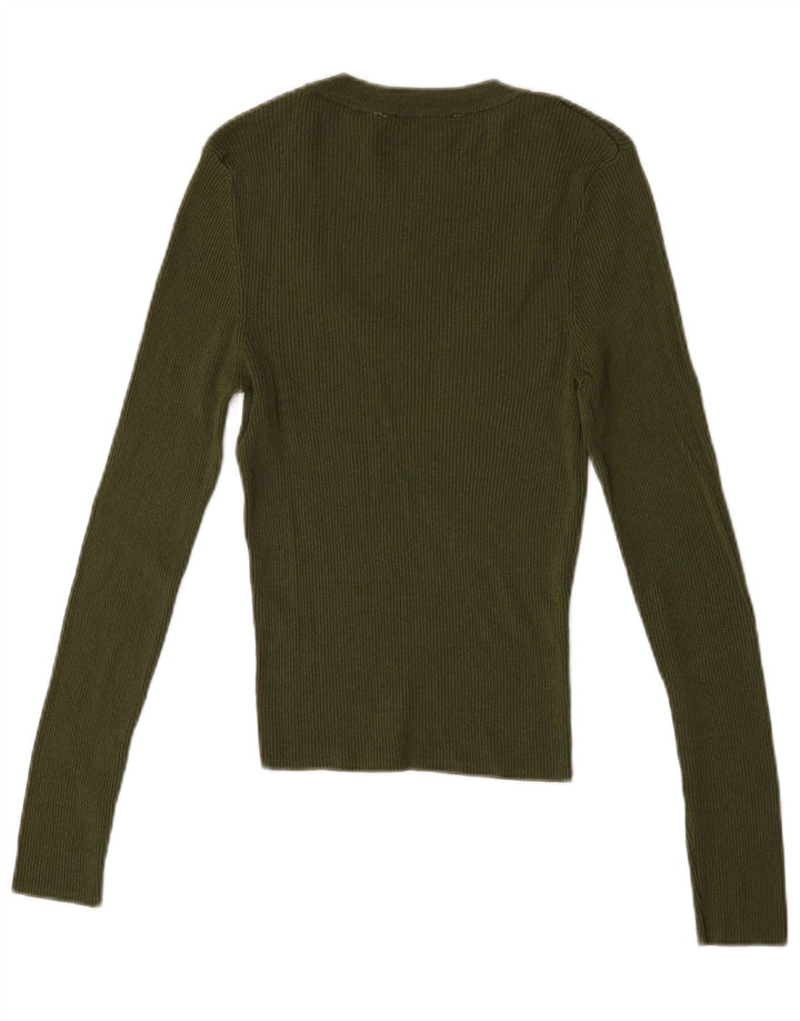 Top Zara da donna a maniche lunghe UK 14 Large in viscosa kaki