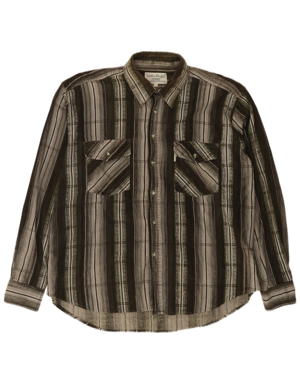 Vintage Mens Corduroy Shirt Size 45/46 2XL Khaki Check Cotton