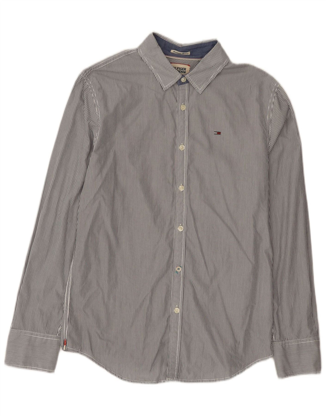 Camicia da uomo Tommy Hilfiger piccola in cotone gessato blu navy