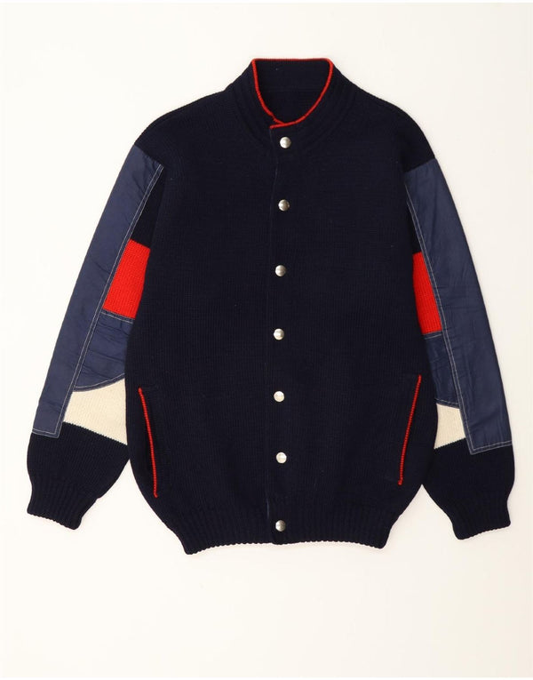 Maglione cardigan da uomo vintage color block medio blu navy