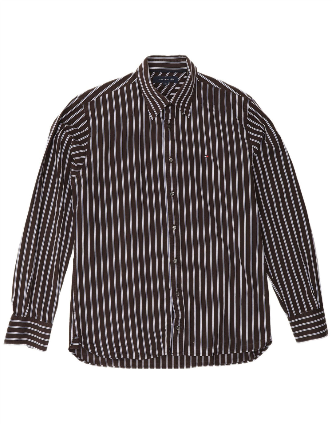 TOMMY HILFIGER Camicia da uomo in cotone a righe marrone medio