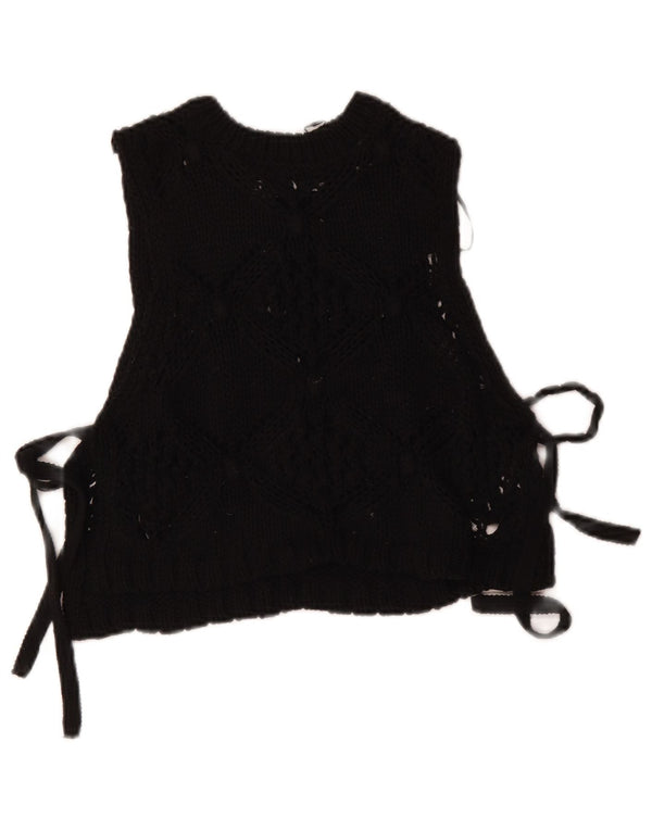 Zara, camicetta corta in maglia senza maniche da donna, taglia UK 10, piccola, in poliestere nero