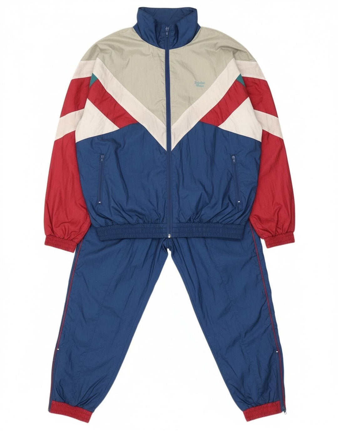 Tuta intera oversize da uomo vintage color block blu navy medio