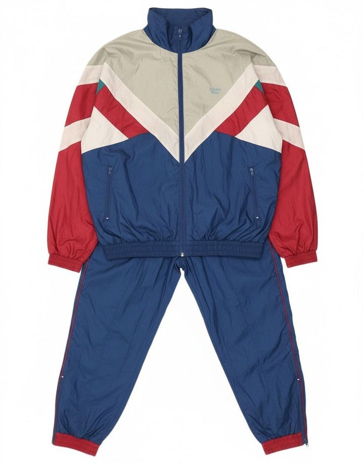 Tuta intera oversize da uomo vintage color block blu navy medio