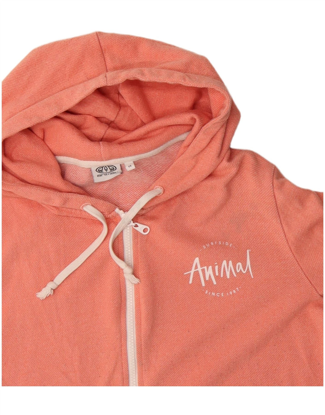 ANIMAL Maglione con cappuccio e zip da donna UK 14 Grande cotone rosa