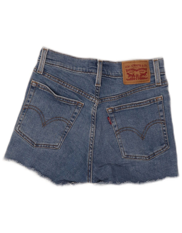 Pantaloncini di jeans a vita alta invecchiati Levi's da donna W25 XS cotone blu