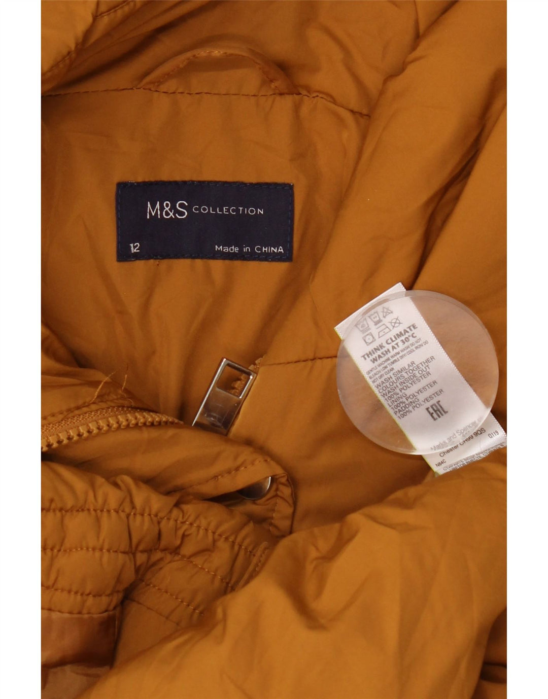 Giacca imbottita con cappuccio da donna Marks & Spencer UK 12 poliestere giallo medio