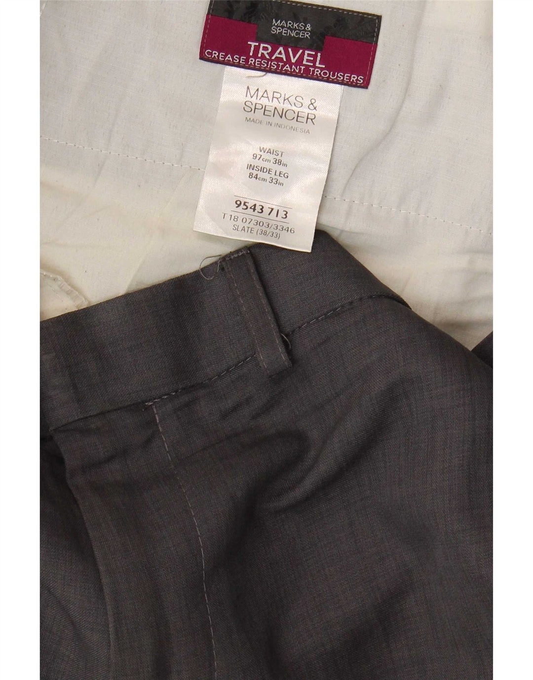 Pantaloni chino dritti da uomo Marks & Spencer W38 L33 poliestere grigio