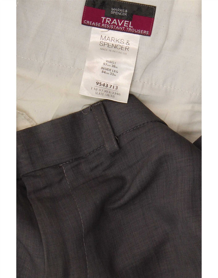 Pantaloni chino dritti da uomo Marks & Spencer W38 L33 poliestere grigio