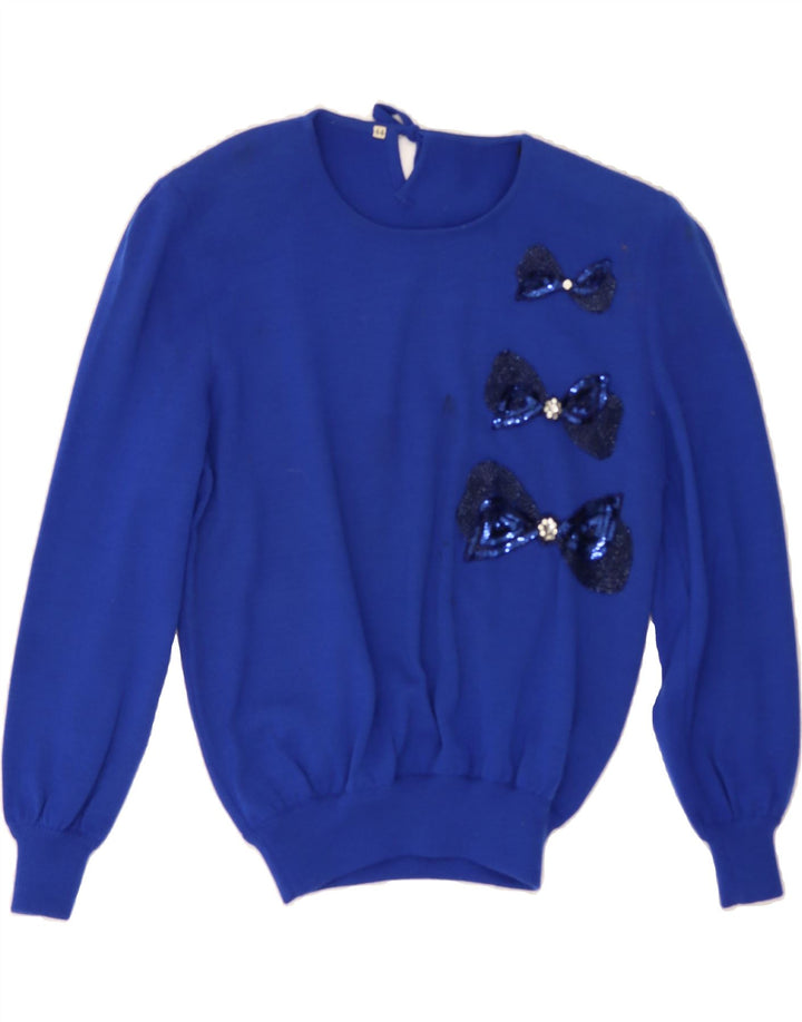 VINTAGE Womens Crew Neck Jumper Sweater IT 44 Medium Blue Vintage Vintage and Second-Hand Vintage from Messina Hembry 