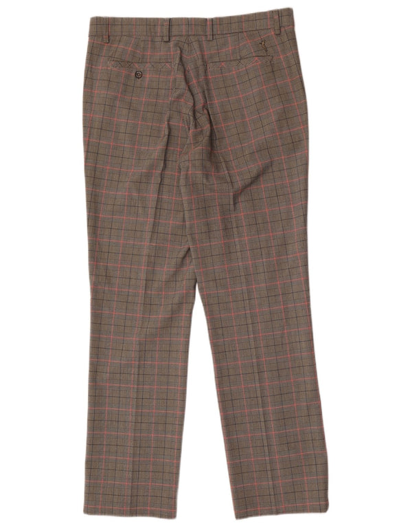 Golfino Mens Straight Suit Trousers W34 L31 Grey Check Polyester