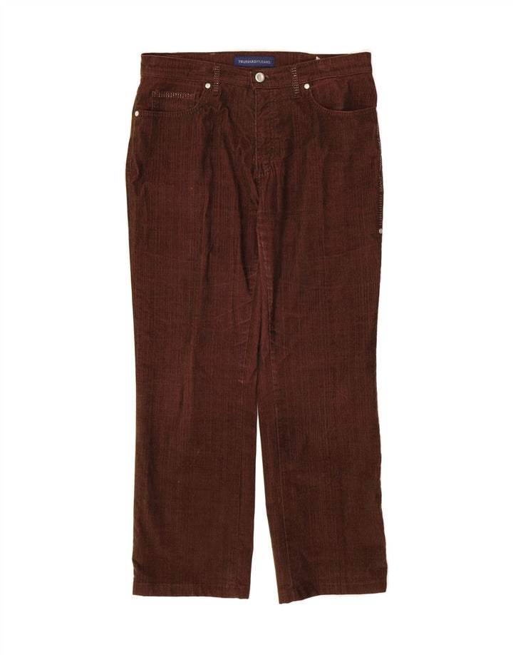 TRUSSARDI Womens Straight Corduroy Trousers W30 L28 Brown Polyester Vintage Trussardi and Second-Hand Trussardi from Messina Hembry 