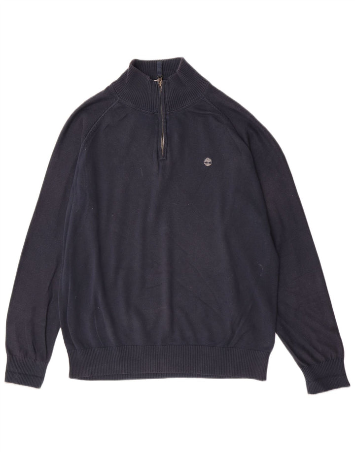 Timberland Maglione da uomo con zip e collo grande in cotone blu navy