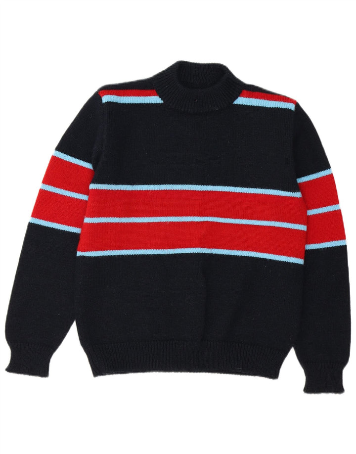VINTAGE Womens Crew Neck Jumper Sweater UK 14 Medium Navy Blue Striped