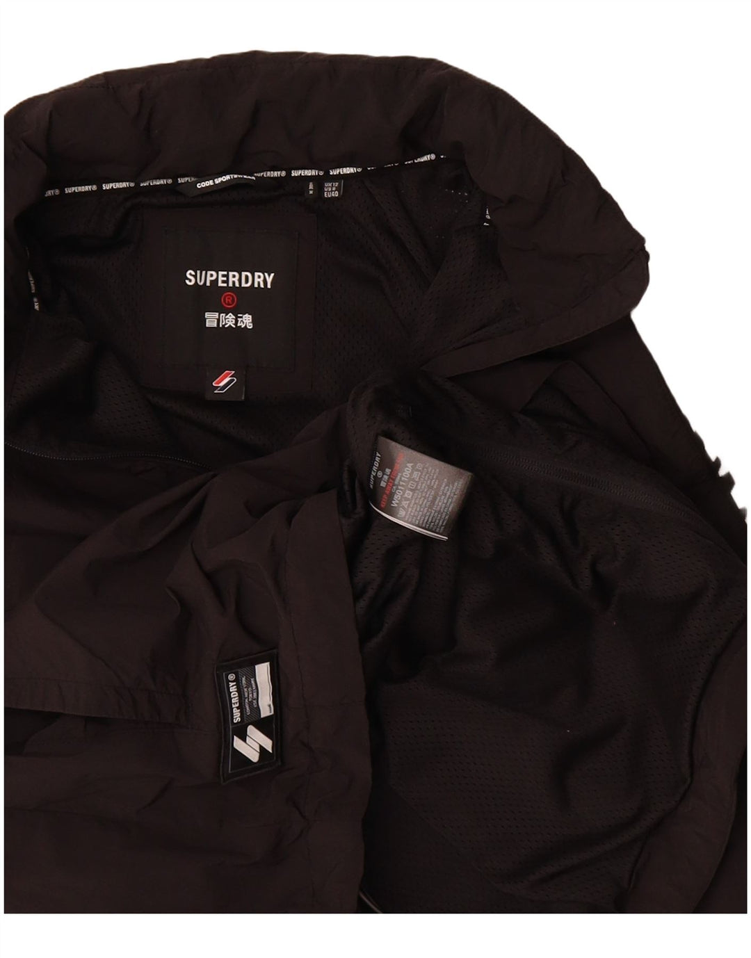 SUPERDRY Womens Graphic Anorak Jacket UK 12 Medium Black Polyester