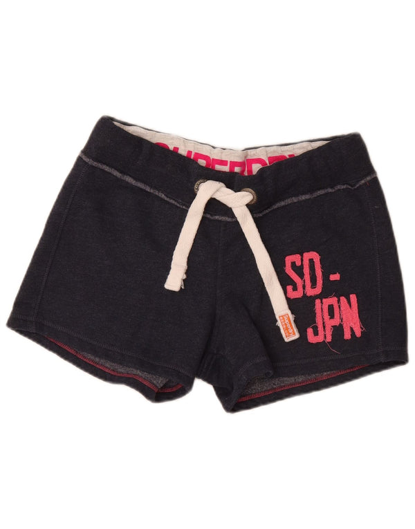 Pantaloncini sportivi grafici da donna Superdry UK 14 cotone medio blu navy