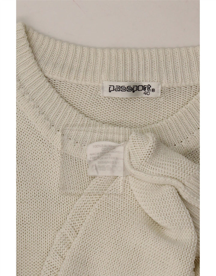 PASSPORTS Womens Crew Neck Jumper Sweater EU 40 Medium White Cotton Vintage Passports and Second-Hand Passports from Messina Hembry 