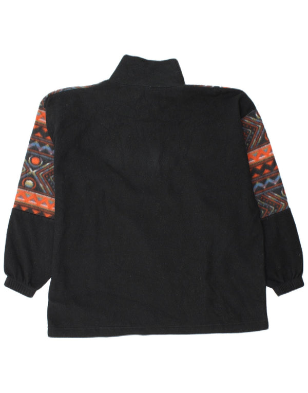 Maglione in pile da uomo vintage con collo a bottoni, grande nero geometrico
