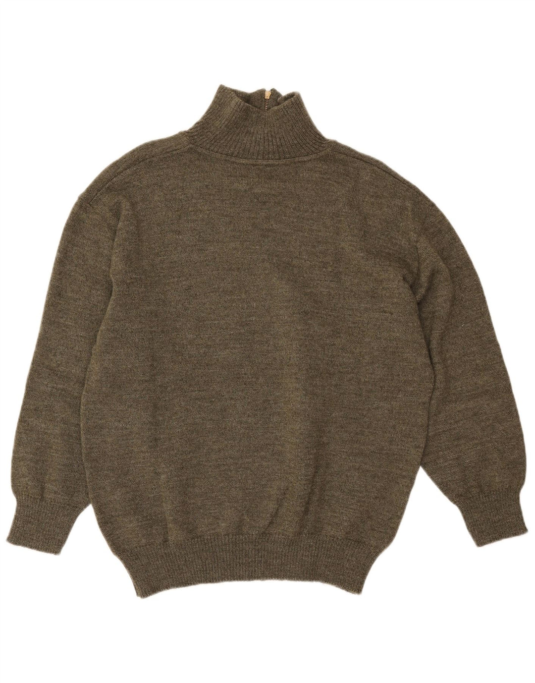 Maglione vintage da uomo con zip e collo verde medio geometrico