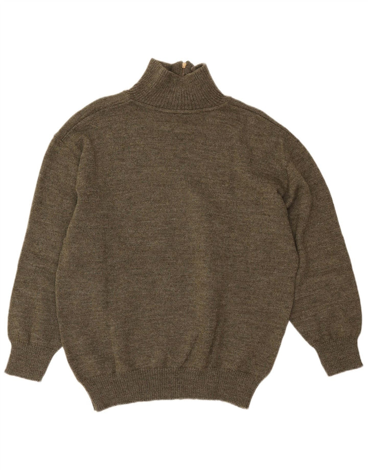 Maglione vintage da uomo con zip e collo verde medio geometrico