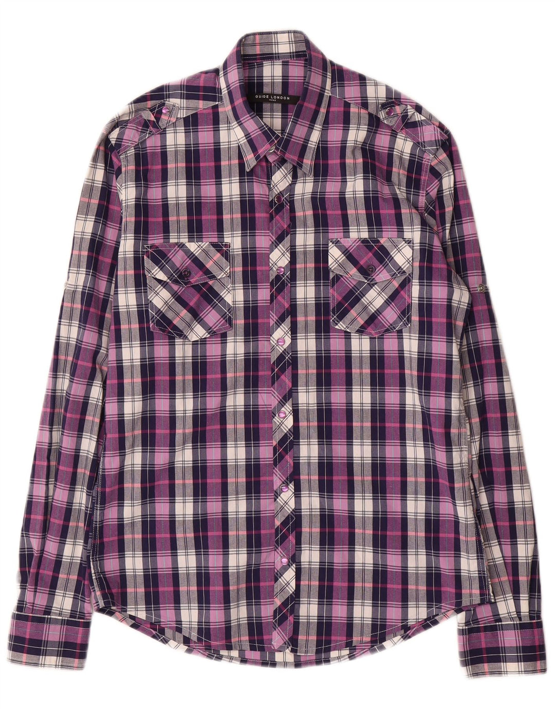 Camicia militare da uomo Guide London in cotone a quadri viola medio