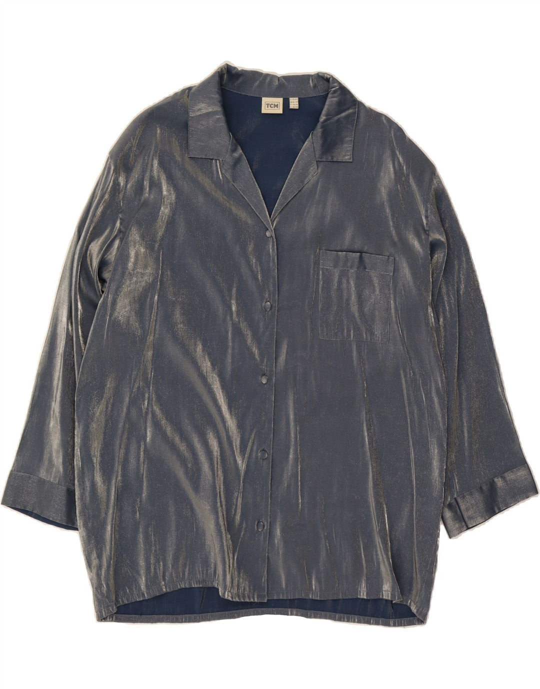 TCM Womens Oversized Shirt Blouse UK 16 Large Navy Blue Viscose Vintage TCM and Second-Hand TCM from Messina Hembry 