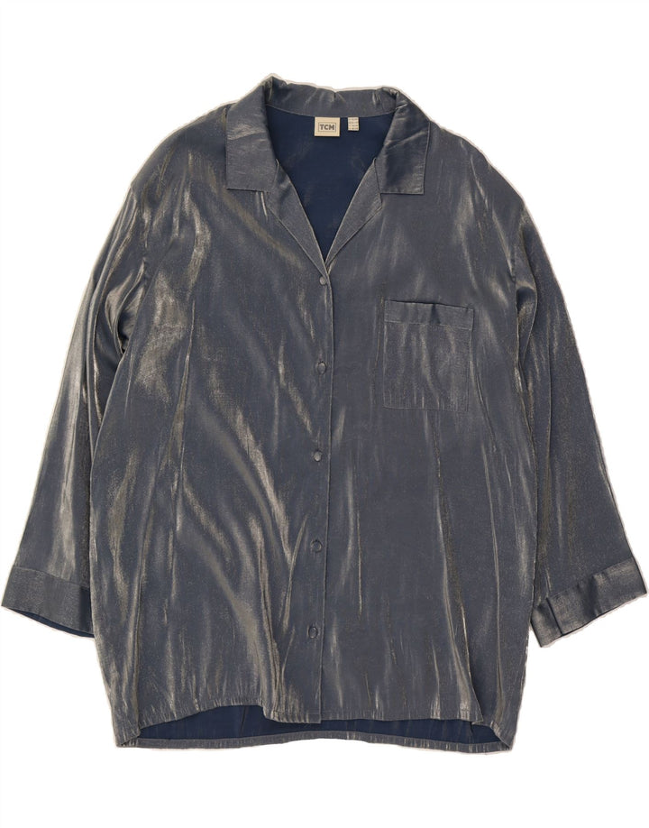 TCM Womens Oversized Shirt Blouse UK 16 Large Navy Blue Viscose Vintage TCM and Second-Hand TCM from Messina Hembry 