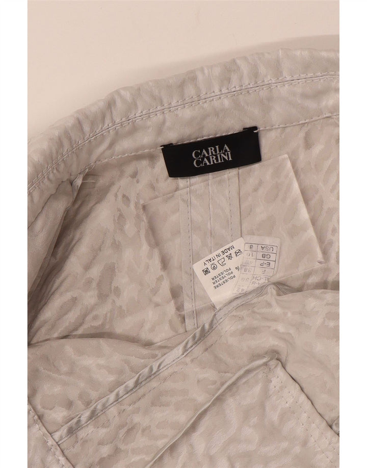 CARLA CARINI Top cardigan corto da donna UK 10 piccola stampa animalier grigia