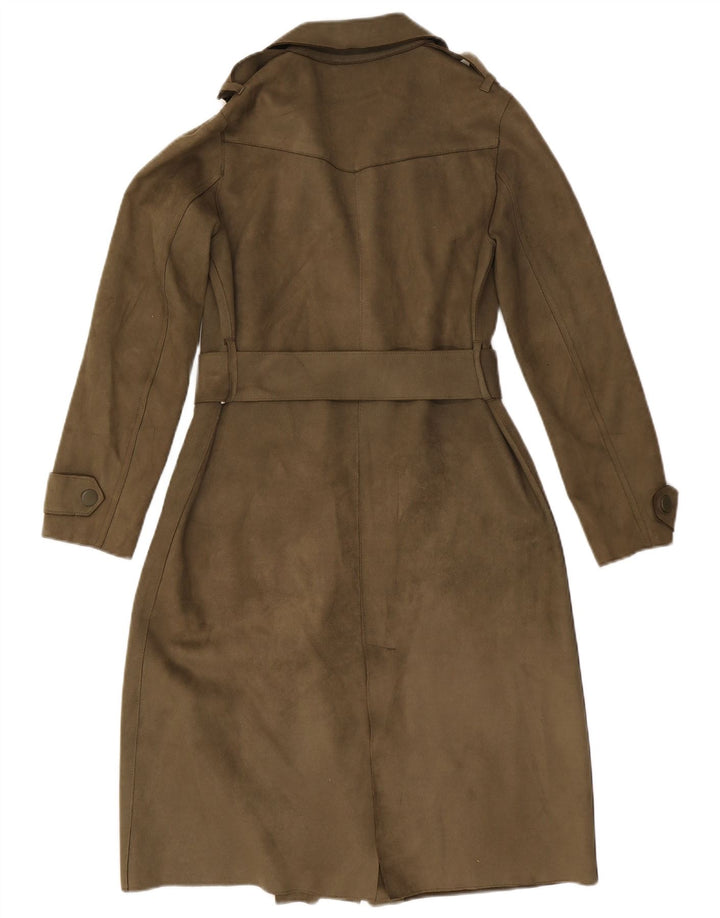 Trench da donna in pelle scamosciata ZARA UK 14 medio kaki