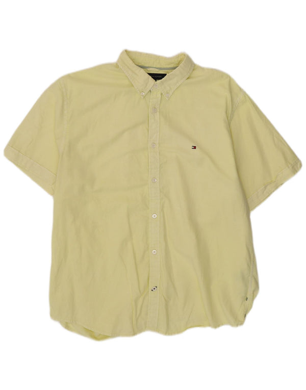 Camicia slim fit a maniche corte da uomo Tommy Hilfiger 2XL cotone giallo