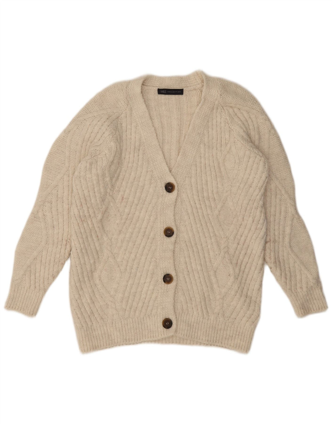 Maglione cardigan oversize da donna Marks & Spencer UK 10 piccolo acrilico beige