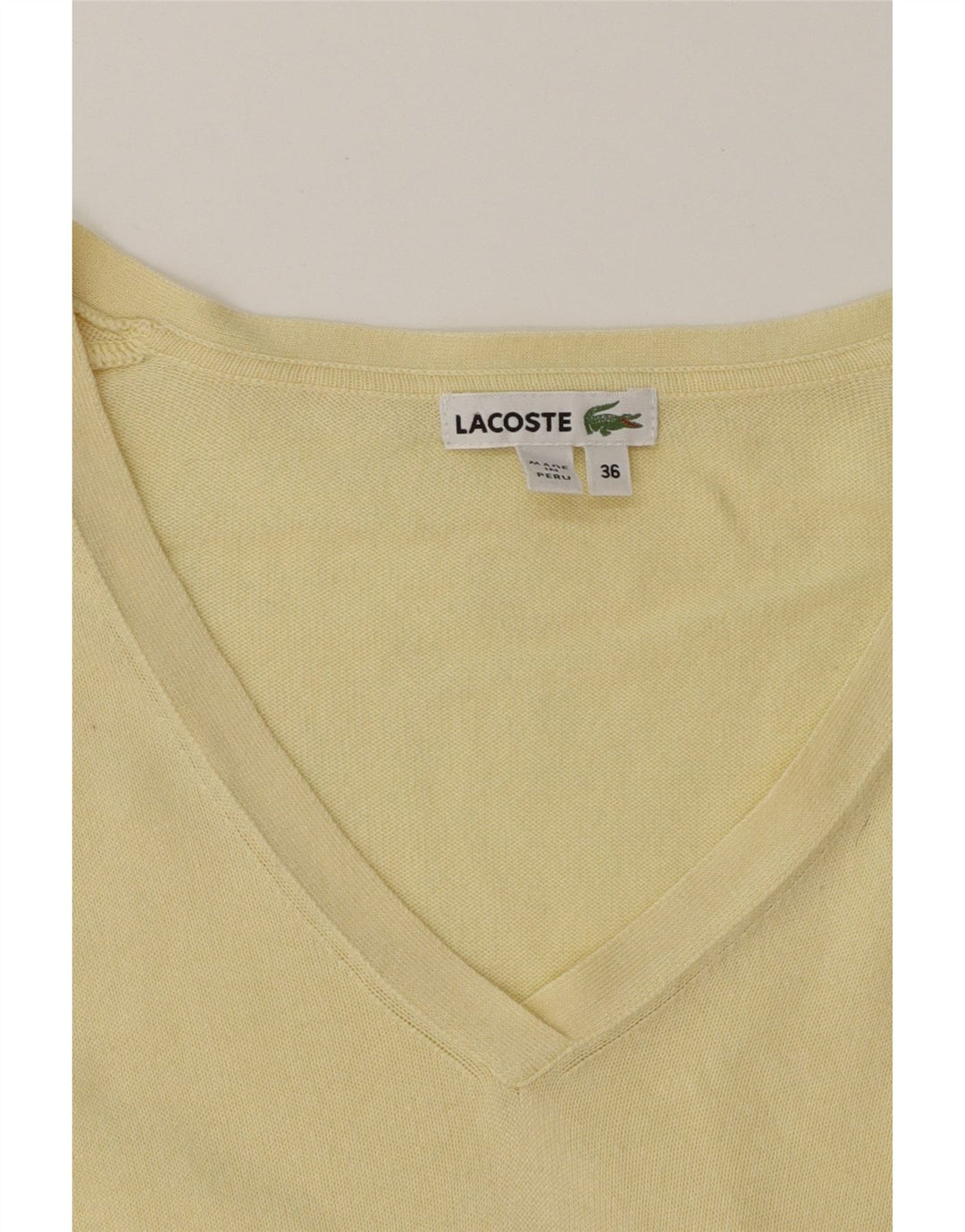 LACOSTE Womens V-Neck Jumper Sweater Size 36 Small Yellow Cotton Vintage Lacoste and Second-Hand Lacoste from Messina Hembry 