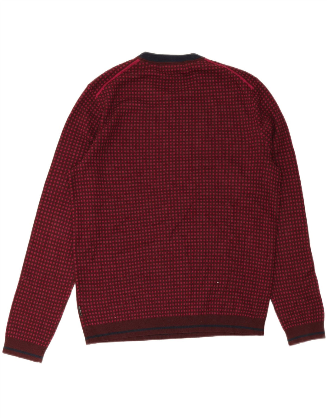 Maglione maglione girocollo da uomo Ted Baker taglia 5 XL lana a quadri bordeaux
