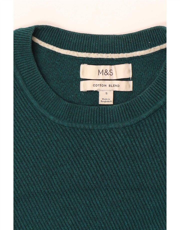 Maglione maglione girocollo da uomo Marks & Spencer piccolo cotone verde