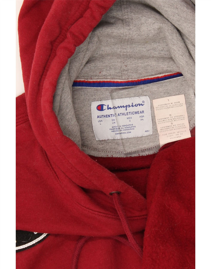 CHAMPION Mens Graphic Hoodie Jumper Large Red Cotton Vintage Champion and Second-Hand Champion from Messina Hembry 
