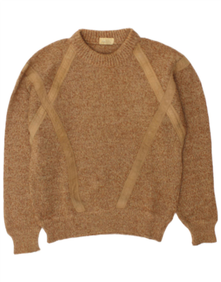 Maglione vintage da uomo girocollo, grande beige screziato