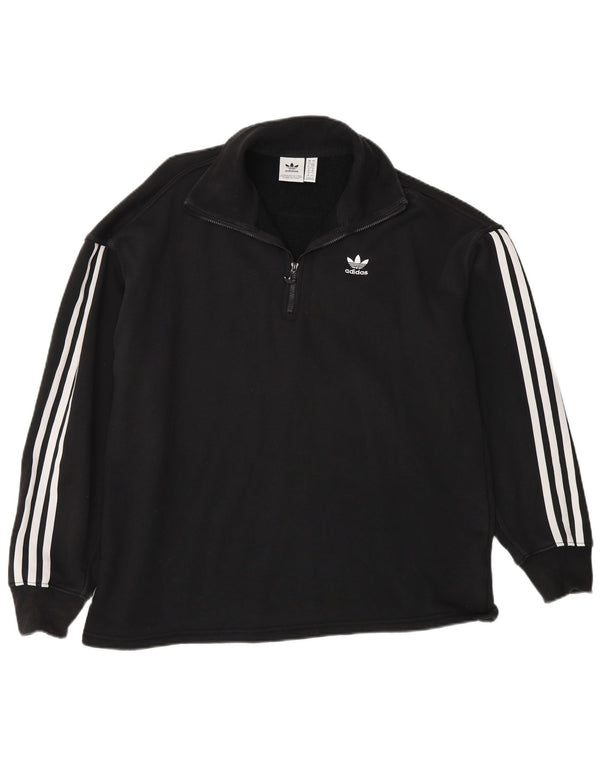 Felpa da donna oversize con collo con zip Adidas, maglione UK 10, piccola, cotone nero