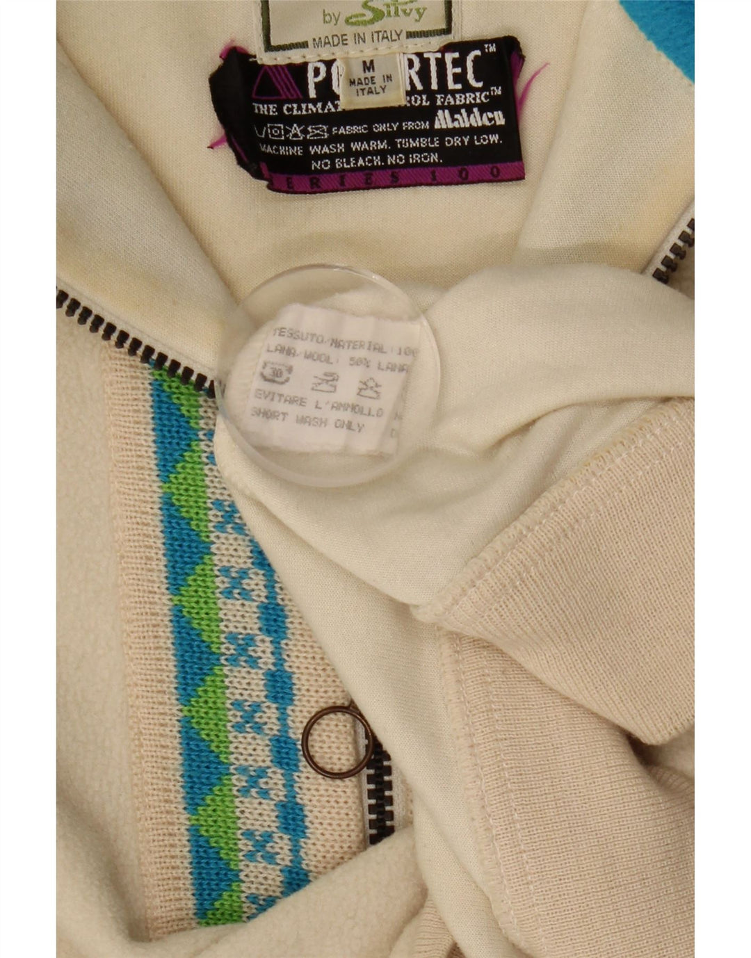 Maglione in pile da uomo Silvy Polartec con zip e collo in poliestere Fair Isle beige medio