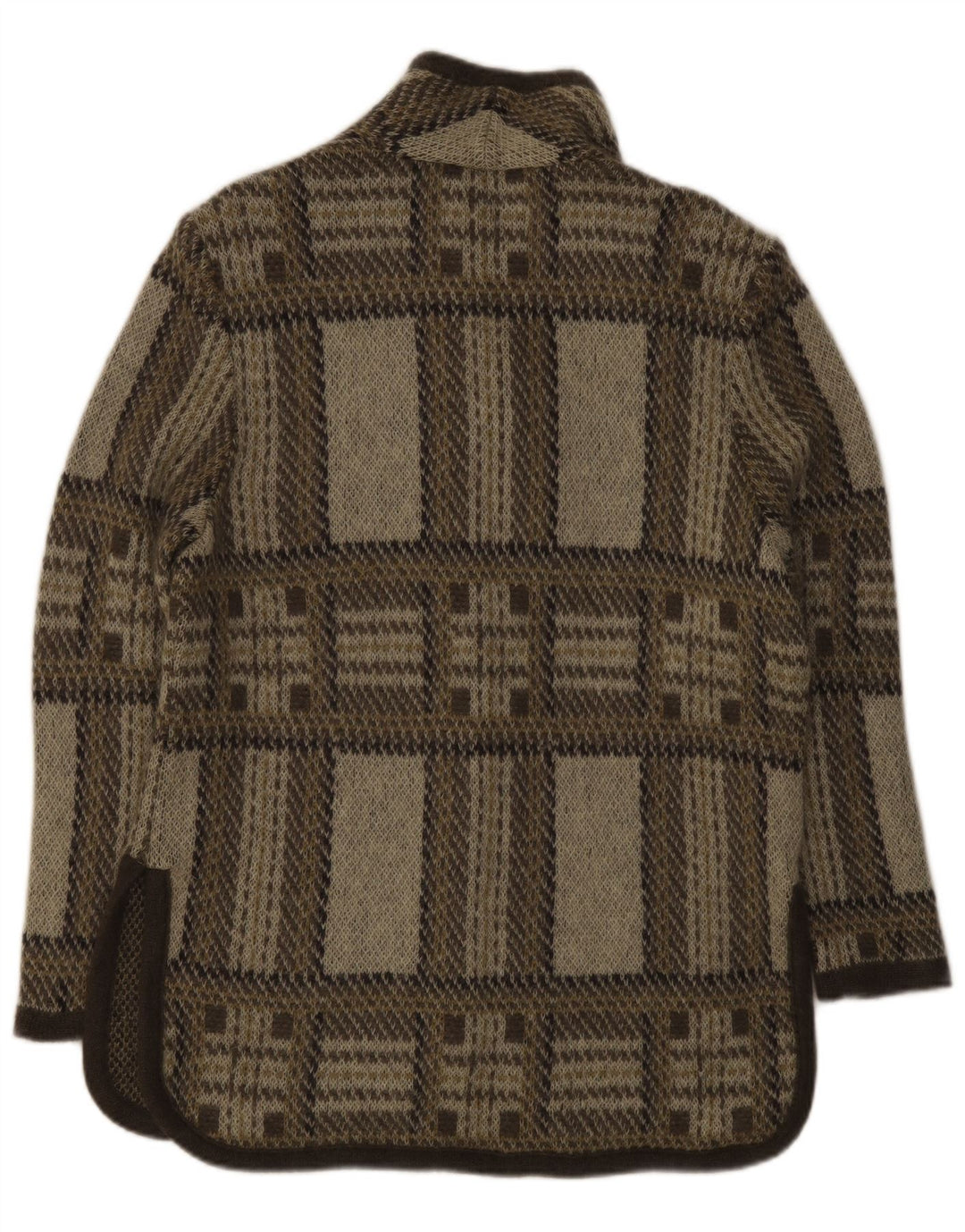 Maglione cardigan da donna vintage UK 16 lana a quadri grigi grandi