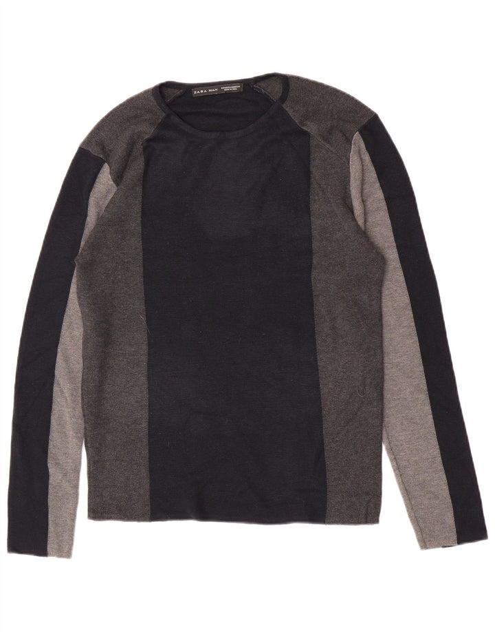 Top Zara da uomo a maniche lunghe in acrilico color block blu navy medio