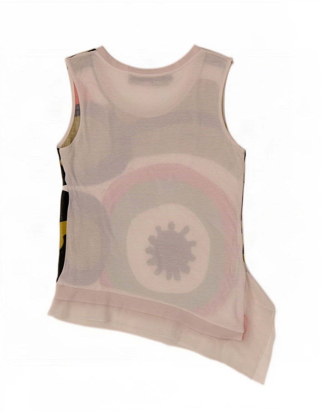 Desigual Donna Canotta Asimmetrica Top UK 12 Medio Bianco Geometrico