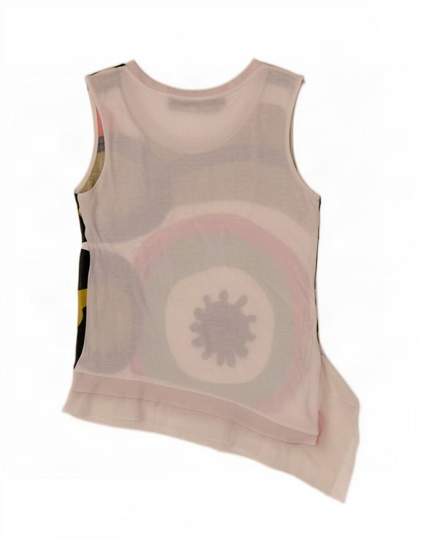 Desigual Donna Canotta Asimmetrica Top UK 12 Medio Bianco Geometrico