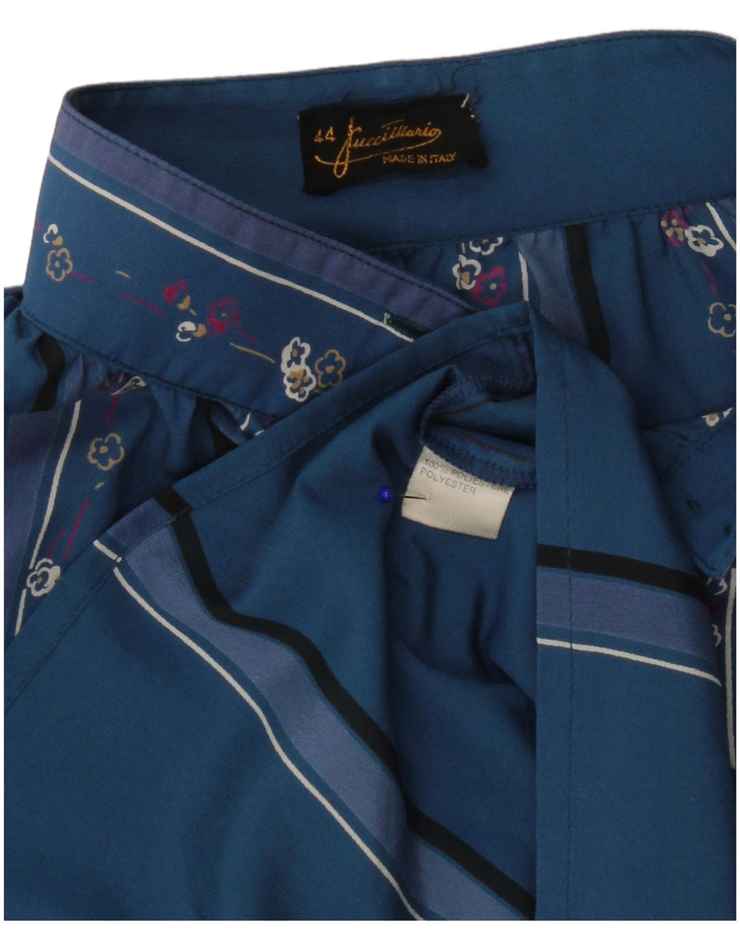 Camicetta camicia da donna vintage IT 44 Poliestere floreale blu medio
