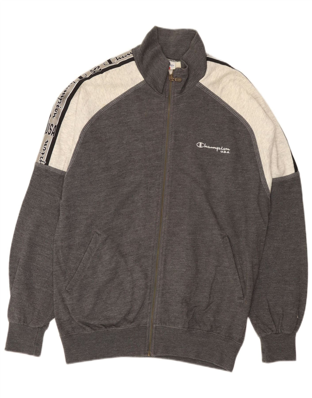 Giacca da tuta da uomo Champion USA, giacca in cotone color block grigio medio