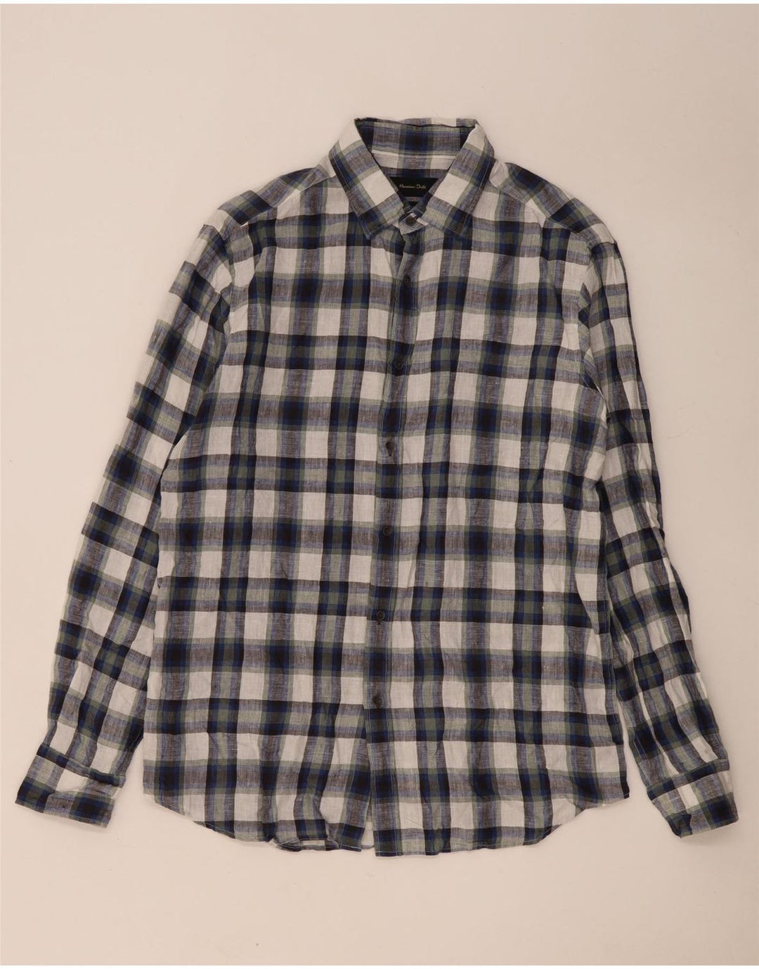 Camicia da uomo Massimo Dutti in lino a quadri grandi blu navy