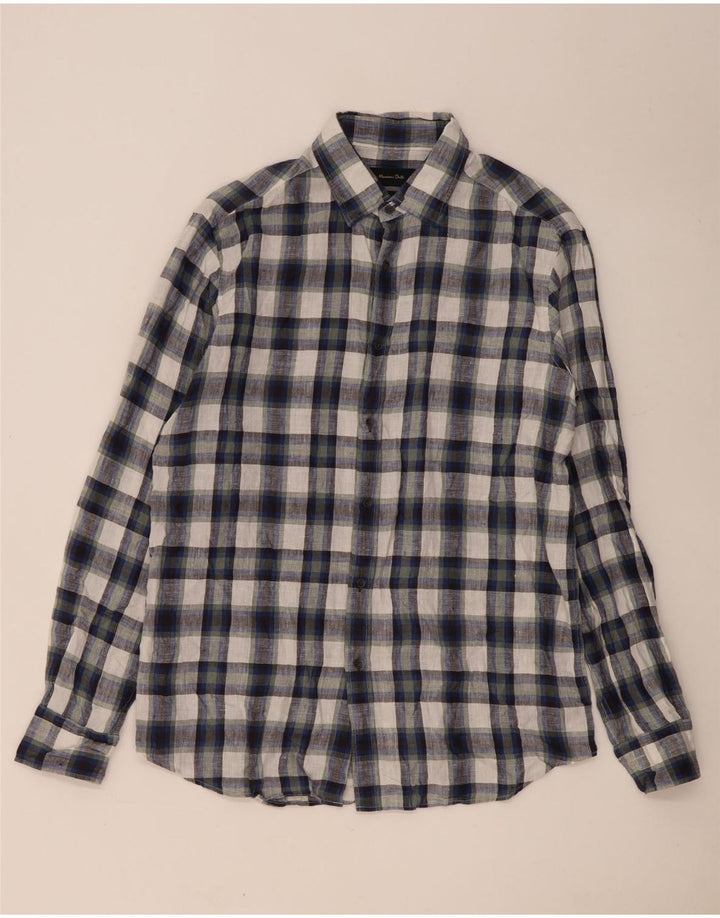 Camicia da uomo Massimo Dutti in lino a quadri grandi blu navy