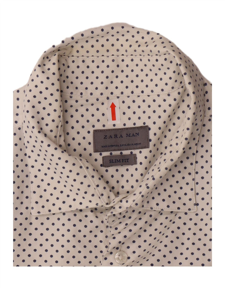 ZARA Mens Slim Fit Shirt XL White Polka Dot Cotton Vintage Zara and Second-Hand Zara from Messina Hembry 